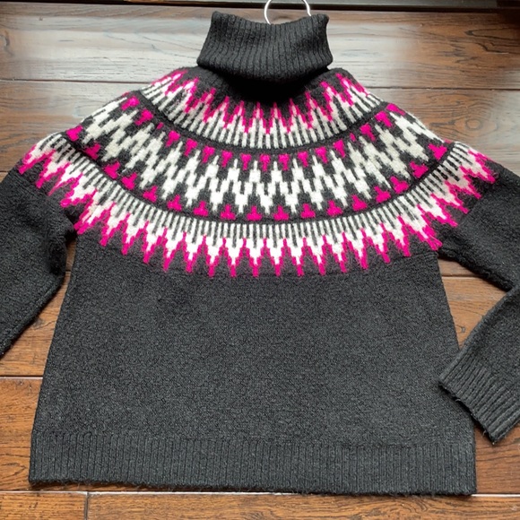 Line & Dot Kels Fair Isle turtleneck sweater crop boxy black neon hot pink - Picture 3 of 11